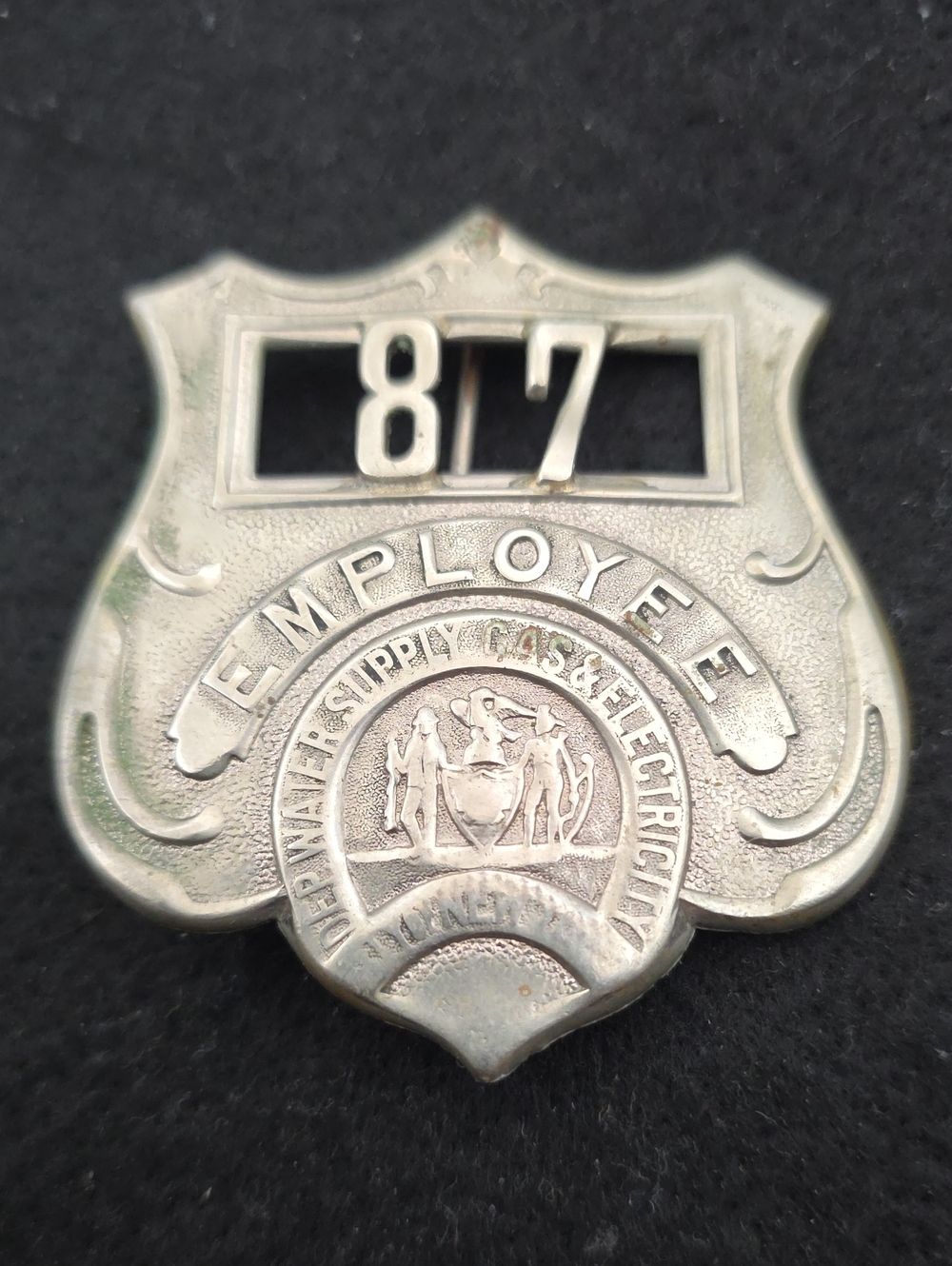 Employee Badge Number 817 Silver Shield - Vintage Utility Supply & Electric